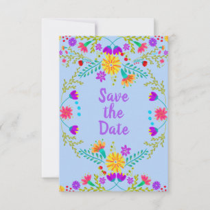 Save The Date Fête Florale Mexicaine & Papel Picado - Bleu clair