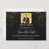 Save The Date Fête photo en or noir confetti (Devant)