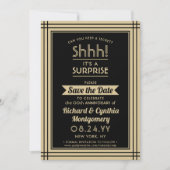 Save The Date Fête surprise d'anniversaire avec 1 photo noir et (Devant)