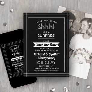Save The Date Fête surprise d'anniversaire Noir et Blanc 1 Photo