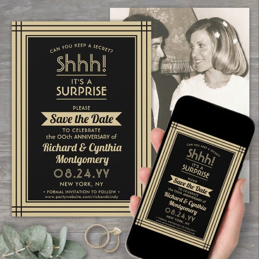 Save The Date Fête surprise pour anniversaire de 1 an Photo noir