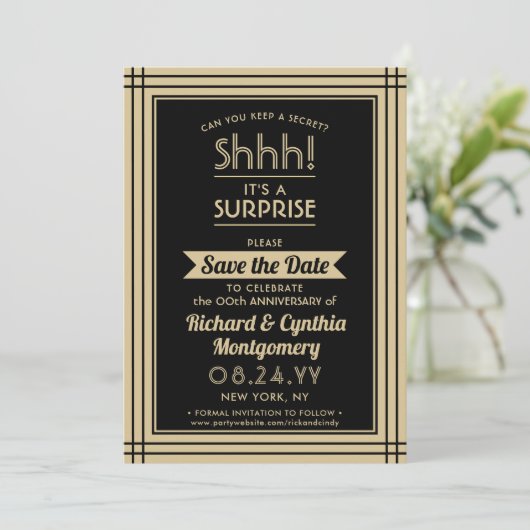 Save The Date Fête surprise pour anniversaire de 1 an Photo noir (Debout devant)