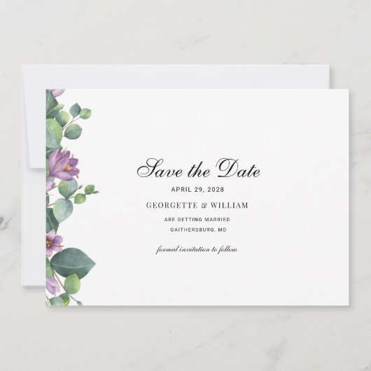 Save The Date Feuillage botanique d'eucalyptus Script (Devant)