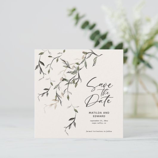 Save The Date Feuillage botanique en feuilles croquées mariage m (Debout devant)