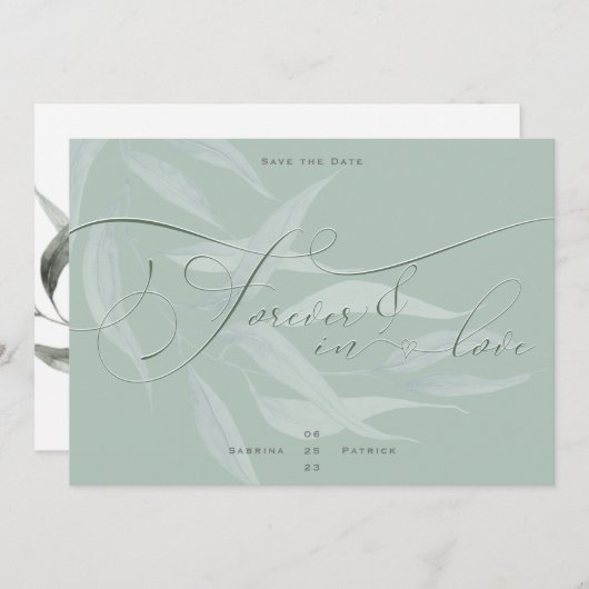 Save The Date Feuillage d'anémone Dusty Sage pour toujours dans (Devant / Derrière)