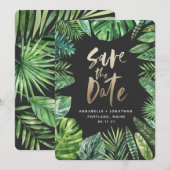 Save The Date Feuillage de feuille de palme tropicale et écritur (Devant / Derrière)