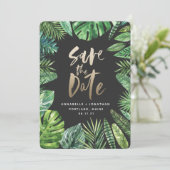 Save The Date Feuillage de feuille de palme tropicale et écritur (Debout devant)
