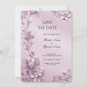 Save The Date Feuillage Floral Rose Enregistrer La Date (Devant)