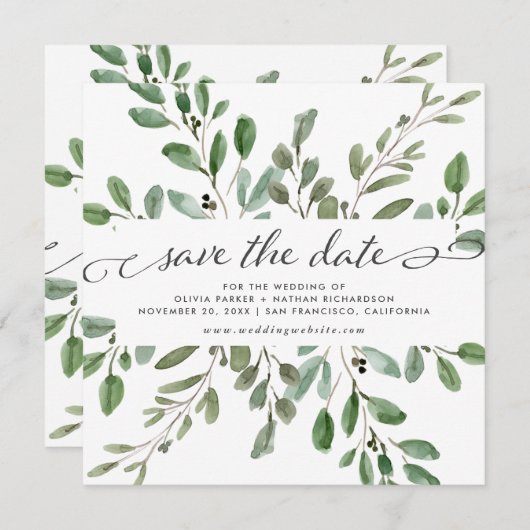 Save The Date Feuillage Minimaliste | Mariage (Devant / Derrière)