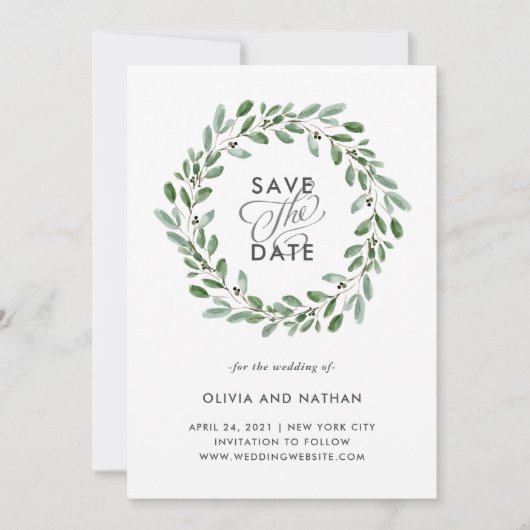 Save The Date Feuillage Minimaliste | Photo de dos de mariage (Devant)