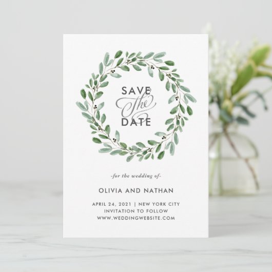 Save The Date Feuillage Minimaliste | Photo de mariage au dos (Debout devant)
