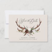 Save The Date Feuillage rustique, mariage floral et cerf (Devant)