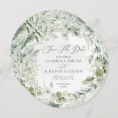 Save The Date Feuillage vert sauge aquarelle Eucalyptus Cercle (Devant / Derrière)