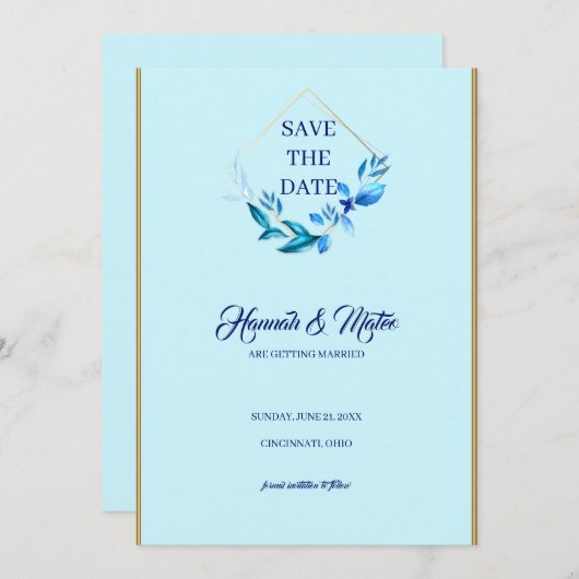 Save The Date Feuille bleu (Devant / Derrière)