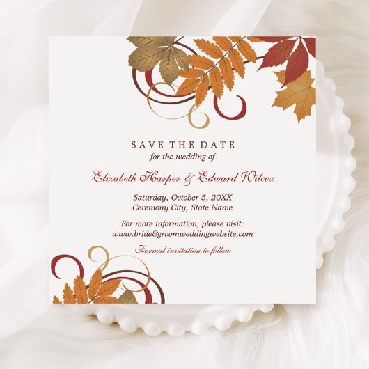 Save The Date Feuille d'automne Découpe Mariage d'automne
