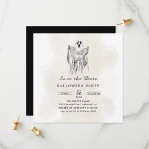 Save The Date Feuille de fantôme de bois effrayant classique Hal