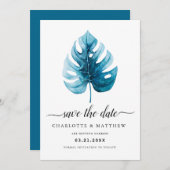 Save The Date Feuille de Monstera aquarelle tropicale simple mod (Devant / Derrière)