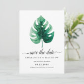 Save The Date Feuille de Monstera verte à l'aquarelle tropicale (Debout devant)