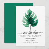 Save The Date Feuille de Monstera verte aquarelle tropicale mode (Devant / Derrière)