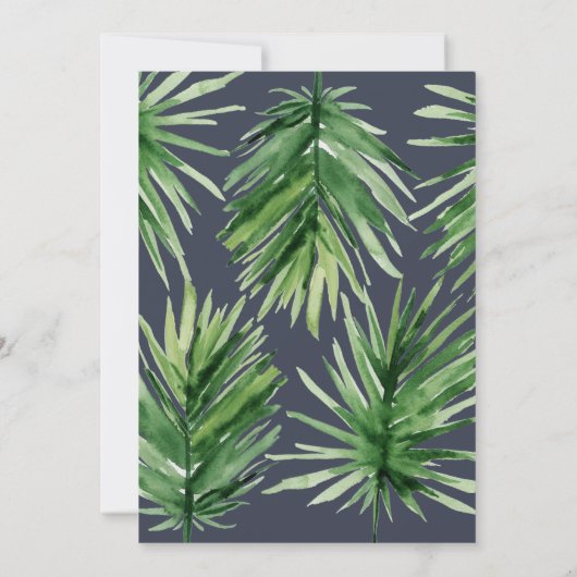 Save The Date Feuille de palme tropicale et écriture d'or (Dos)