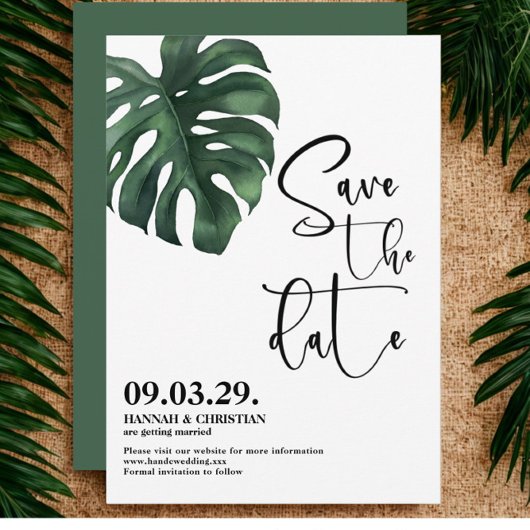 Save The Date Feuille de palme tropicale Monstera Enregistrer la