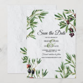 Save The Date Feuille d'olive méditerranéen grec Mariage de l'îl (Devant / Derrière)