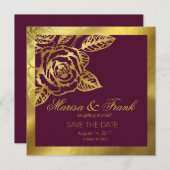 Save The Date Feuille d'or Bourgogne Millésime Botanique Faire-P (Devant / Derrière)