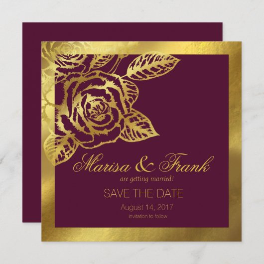 Save The Date Feuille d'or Bourgogne Millésime Botanique Faire-P (Devant / Derrière)