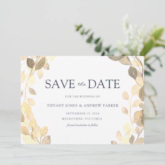 Save The Date Feuille d'or Élégant Mariage automne automne (Debout devant)