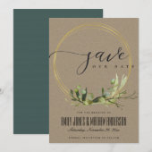 SAVE THE DATE FEUILLE D'OR VERT FONCÉ AUBIERE KRAFT RUSTIQUE (Devant / Derrière)