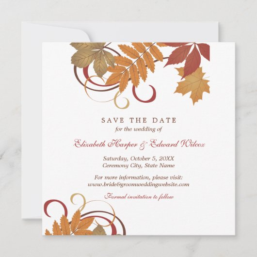 Save The Date Feuille en chute russe Mariage d'automne (Devant)