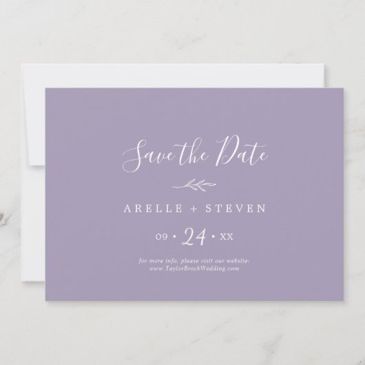 Save The Date Feuille minimale | Lavender Horizontal Enregistrer (Devant)