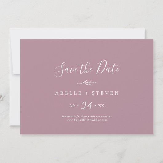 Save The Date Feuille minimale | Mauve Horizontal Enregistrer La (Devant)