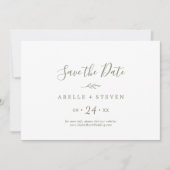 Save The Date Feuille minimale | Vert olive horizontal (Devant)
