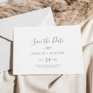 Save The Date Feuille minimale   Vert olive horizontal