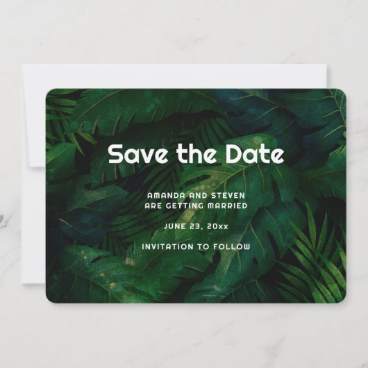 Save The Date Feuille Motif Mariage vert foncé (Devant)