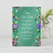 Save The Date Feuille Vert Grès Violet Garniture Enregistrer La  (Debout devant)