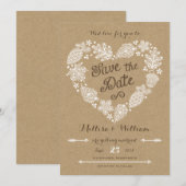 Save The Date Feuilles à dentelle - Tombez amoureux Sauvegarder  (Devant / Derrière)