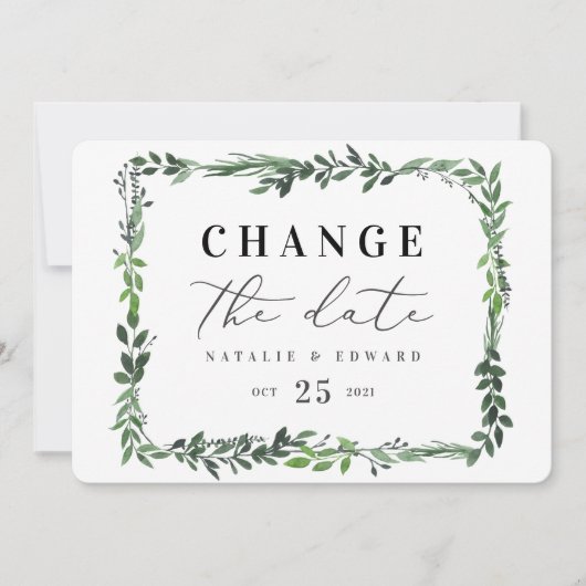 Save The Date feuilles aquarelle florales changement de date (Devant)