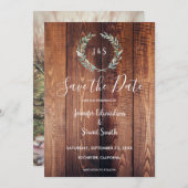 Save The Date Feuilles aquarelle sur mariage photo en bois rusti (Devant / Derrière)
