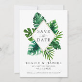 Save The Date Feuilles aquarelles tropicales modernes vertes (Devant)
