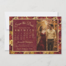 Feuilles d'automne Calendrier et photo de mariage