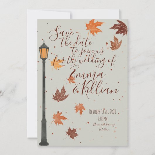 Save The Date Feuilles d'automne et feux (Devant)