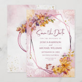 Save The Date Feuilles d'automne géométrique moderne Bourgogne C (Devant / Derrière)