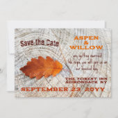Save The Date Feuilles D'Automne Rustique Bois Plat Enregistrer (Devant)