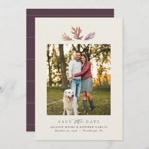 Save The Date Feuilles d'automne simple une photo élégant prune 