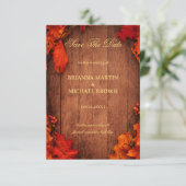 Save The Date Feuilles de bois rustiques d'automne (Debout devant)