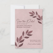 Save The Date Feuilles de Bourgogne sur Dusty Rose Élégant maria (Devant)