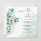 Save The Date Feuilles de Eucalyptus Botanique Rustique Élégant (Devant)