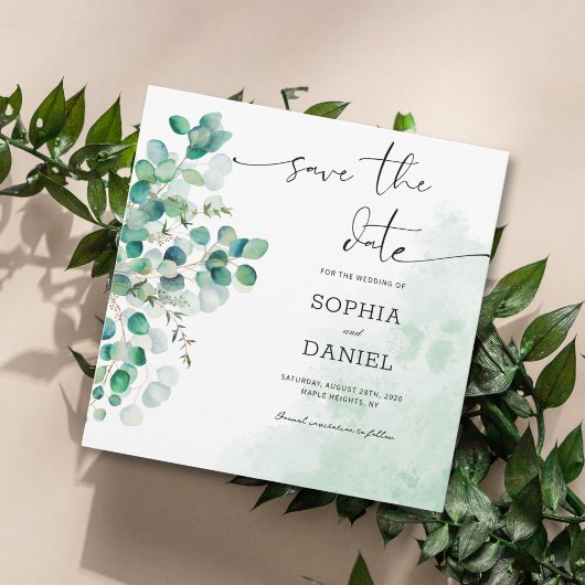 Save The Date Feuilles de Eucalyptus Botanique Rustique Élégant